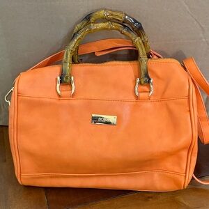 BCBG Orange Women's Bag with Bamboo Handles